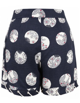 Navy Floral Print Drawstring Shorts