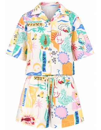 Colorful Tropical Print Shirt & Shorts Co-Ord Set