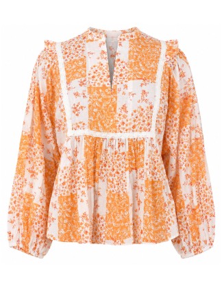 Orange Color Patch Print Top
