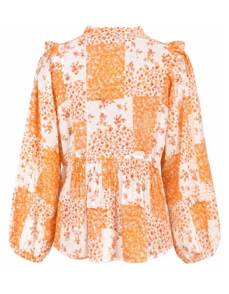 Orange Color Patch Print Top