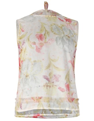 Floral Print Top with Sequins Embroidery