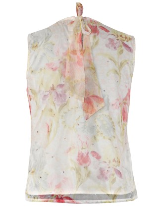 Floral Print Top with Sequins Embroidery