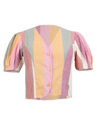 Pastel Striped Button-Front Top