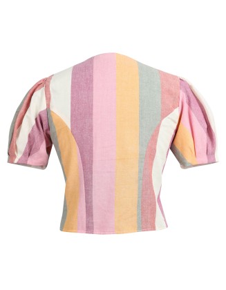 Pastel Striped Button-Front Top