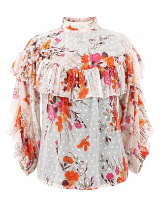 Floral Ruffle Sheer Chiffon Blouse