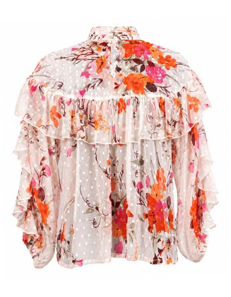Floral Ruffle Sheer Chiffon Blouse