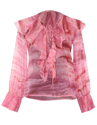Marble Print Blouse with Drawstring