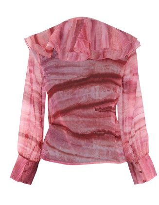 Marble Print Blouse with Drawstring