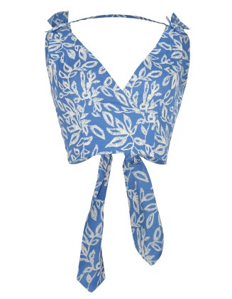 Leaf Print Crop Top with Bow Tie-up