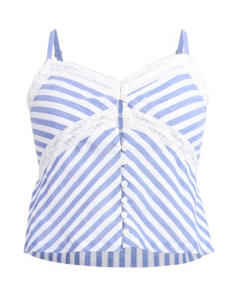 Blue & White Striped Lace Top