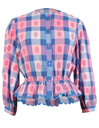 Pink Blue Check Peplum Top