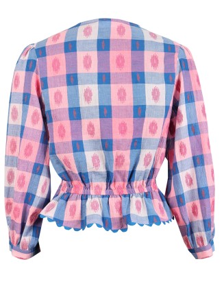 Pink Blue Check Peplum Top