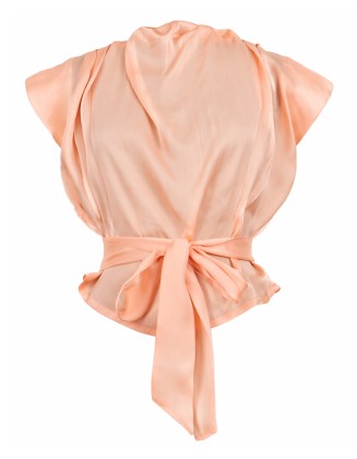 Peach Satin Drape Tie-Waist Top