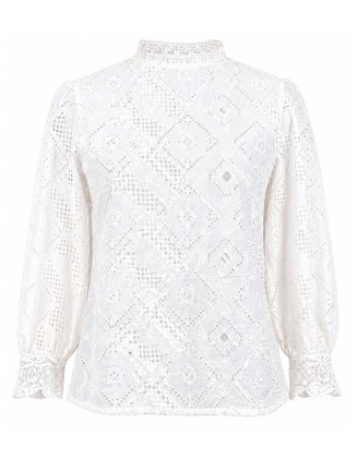 White Eyelet Lace Puff Sleeve Blouse