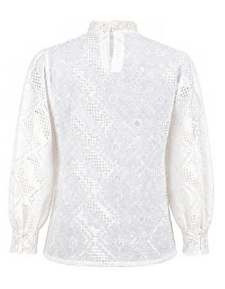 White Eyelet Lace Puff Sleeve Blouse