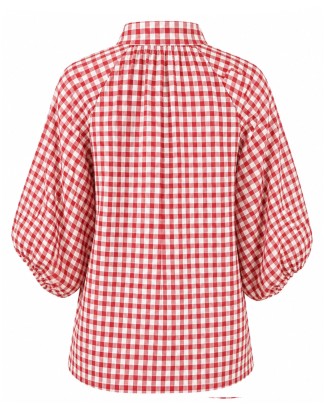 Check Print Tie Neck Top