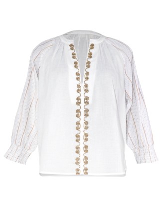 Abstract Embroidery Blouse with Smocking