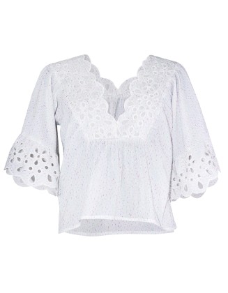 Top with Floral Eyelet Embroidery