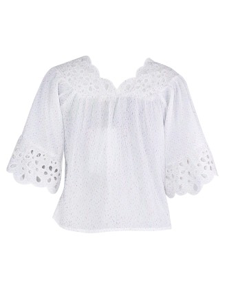Top with Floral Eyelet Embroidery