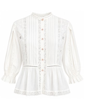 Ivory Pintuck Lace Peplum Blouse