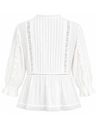 Ivory Pintuck Lace Peplum Blouse