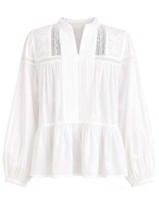 White Pintuck Lace Peplum Blouse
