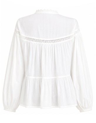White Pintuck Lace Peplum Blouse