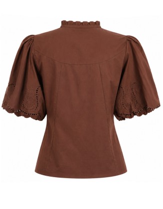  Blouse with Tonal Floral Embroidery and Ladder Lace