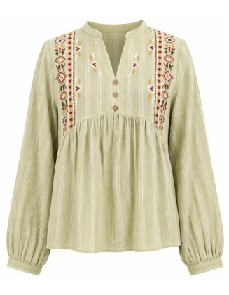 Sage Green Embroidered Peplum Top