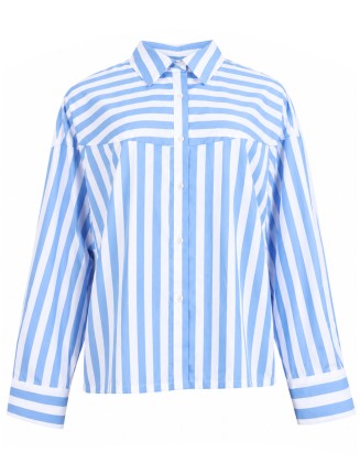 Blue and White Striped Color Block Shirt