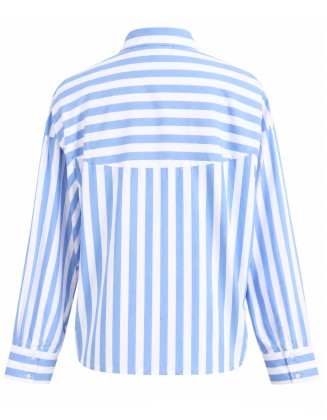 Blue and White Striped Color Block Shirt
