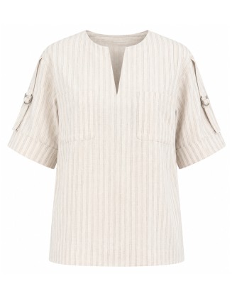 Roll-Up Sleeve V-Neck Top