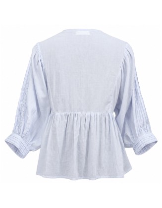 Light Blue Pintuck Lace Top