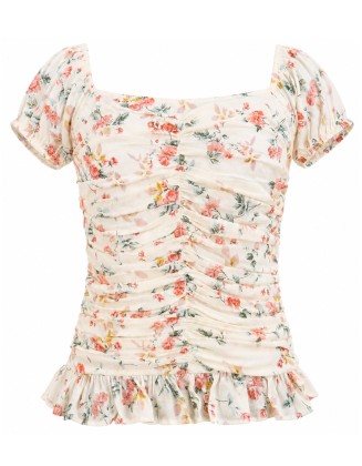 Floral Gathered Crop Top
