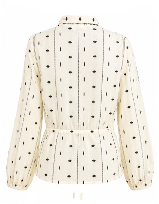 Lace Insert Geo Print  Drawstring Blouse