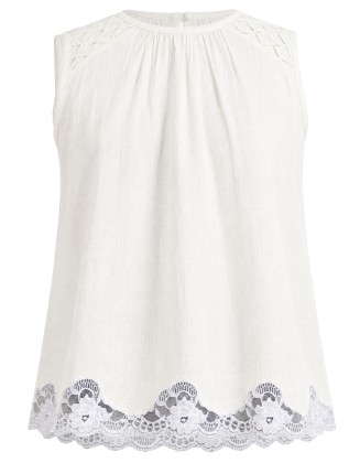White Pleated Lace-Trim Blouse