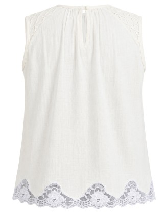 White Pleated Lace-Trim Blouse