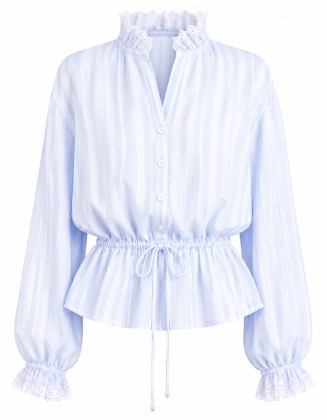 Elegant Stripe Drawstring Blouse