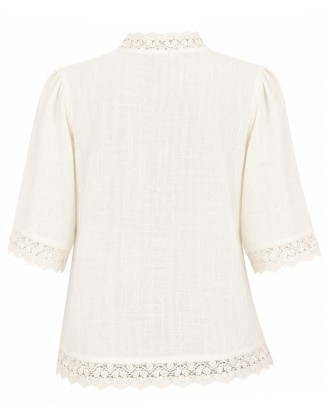 Lace Insert Floral Embroidered Top