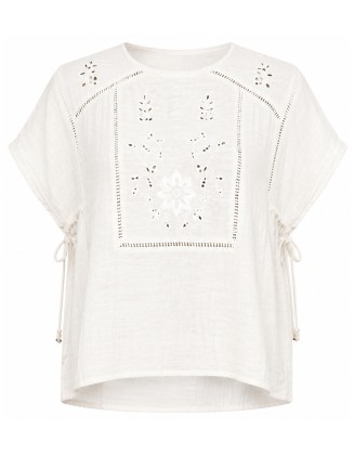 White Embroidered Cotton Blouse