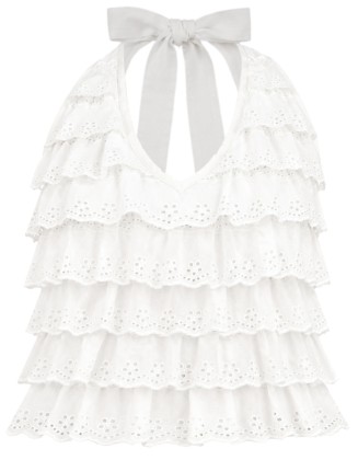 White Broderie Tiered Ruffle Halter Top