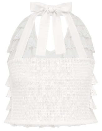 White Broderie Tiered Ruffle Halter Top
