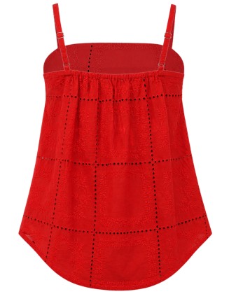 Red Embroidered Square Neck Cami Top
