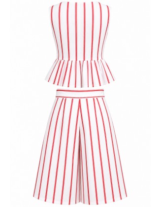 Striped Peplum Top with Wide-Leg Pants Co-Ord Set