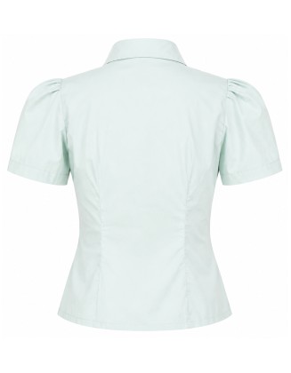 Mint Green Ruched Zip-Front Blouse