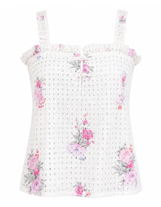 White Floral Eyelet Tie-Front Cami Top