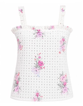 White Floral Eyelet Tie-Front Cami Top