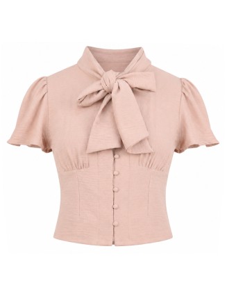 Blush Pink Bow-Tie Blouse