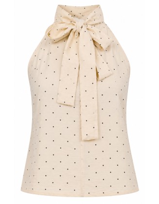 Ivory Polka Dot Bow-Neck Top