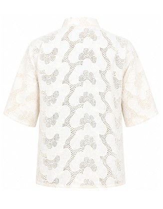 White Floral Ruffle-Sleeve Blouse